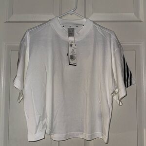 adidas White Tee with Black Sleeve Stripes womens size s